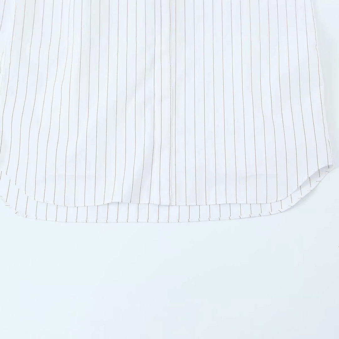 Damen Schleifenkragenbluse mit feinem Nadelstreifen und lockerer Silhouette Nord Taschen