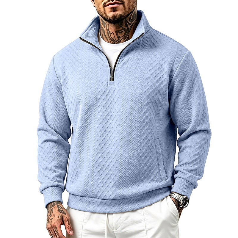 Herren Texturierter Halbzip-Pullover mit Stehkragen und Strukturmuster Nord Taschen