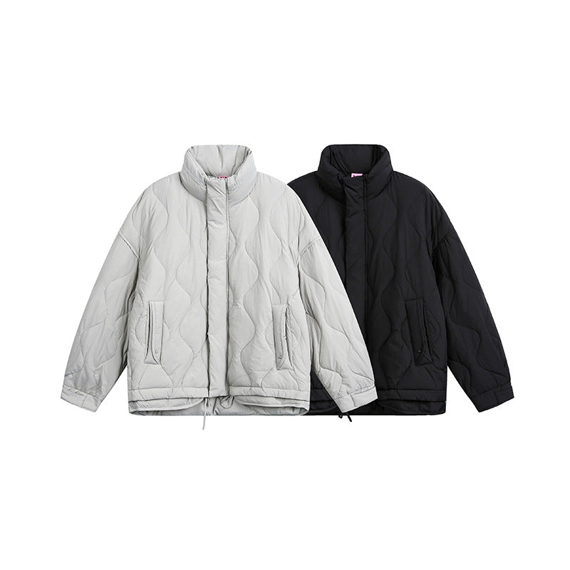 Damen Oversize gesteppte Jacke mit Stehkragen, Wellensteppung und Tunnelzug Nord Taschen