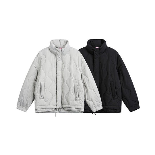 Damen Oversize gesteppte Jacke mit Stehkragen, Wellensteppung und Tunnelzug Nord Taschen