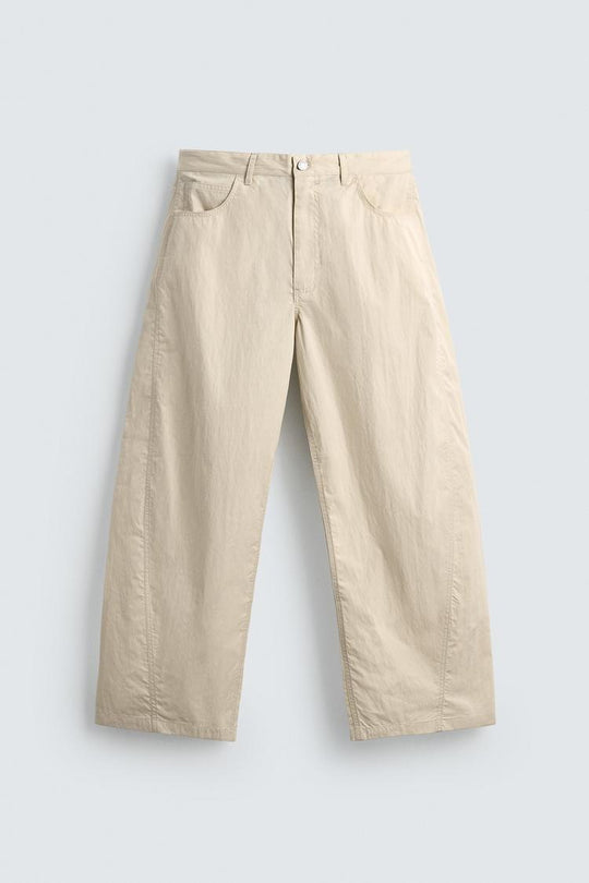 Damen Weite kurzgeschnittene Chinohose mit hoher Taille und Fünf-Taschen-Design Nord Taschen