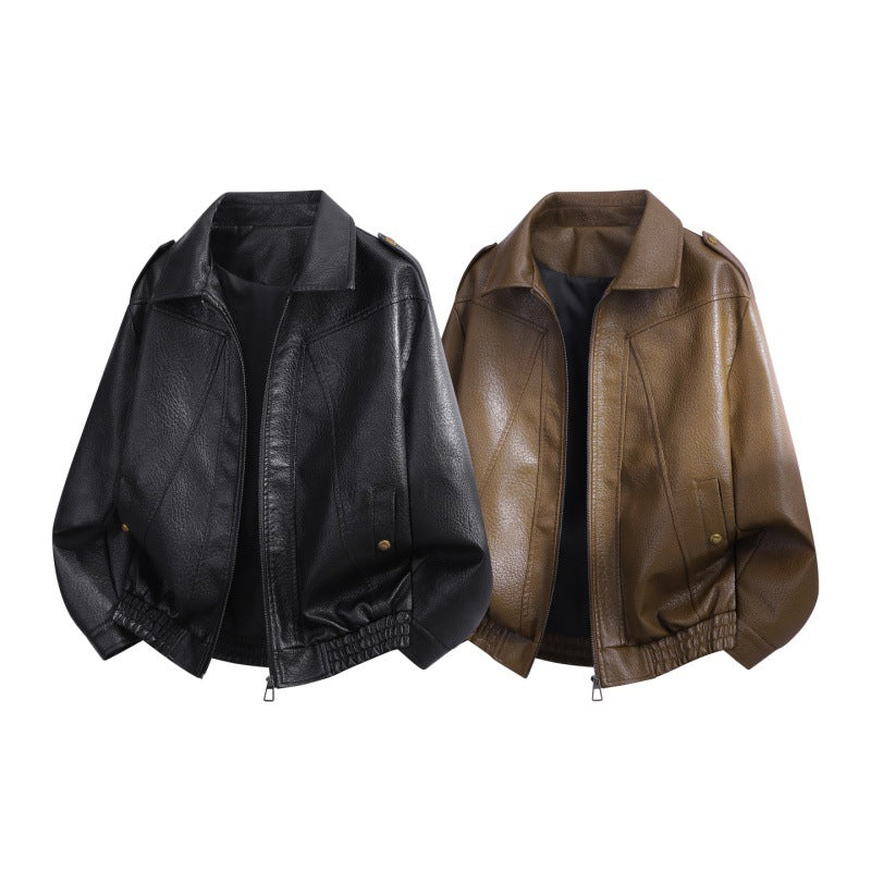 Herren Oversize Kunstleder-Bomberjacke mit Schulterklappen, elastischem Saum & Metallknöpfen Nord Taschen