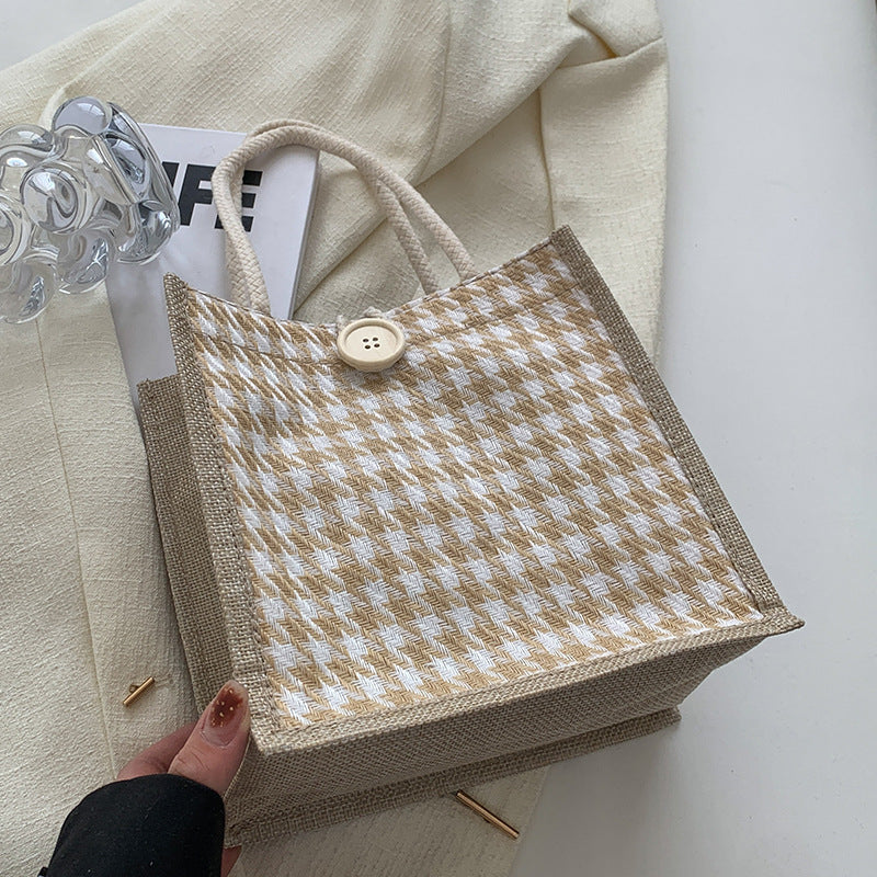 Damen Jute-Bag im klassischen Hahnentrittmuster Nord Taschen
