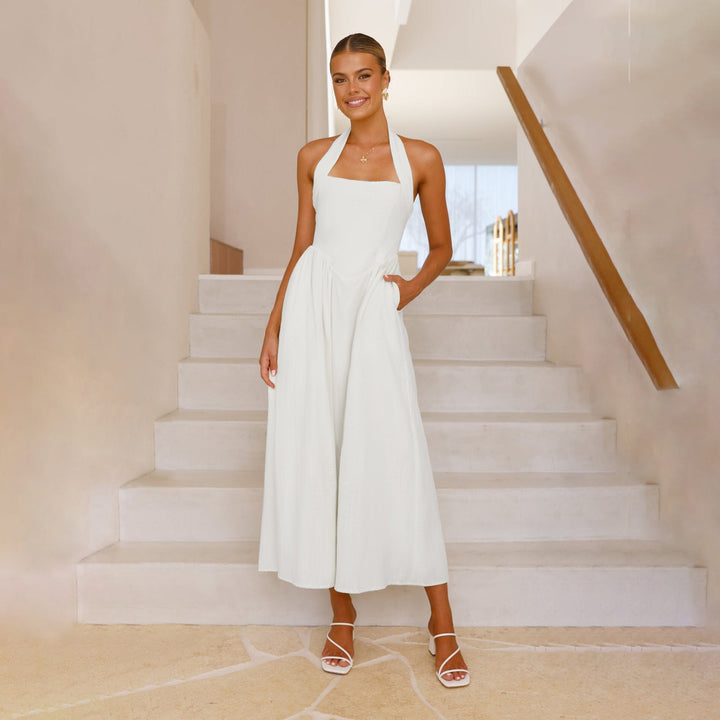Damen Maxikleid mit schulterfreier Silhouette und eleganter Taillierung