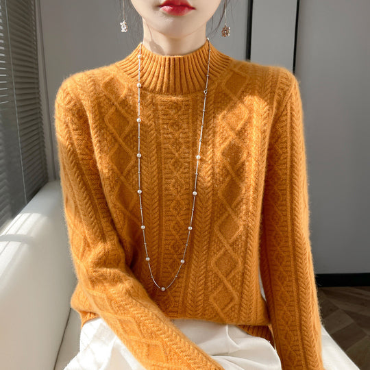 Damen Zopfmuster-Mockneckpullover mit feinem Ajour‑Detail und flauschiger Kaschmir‑Optik Nord Taschen