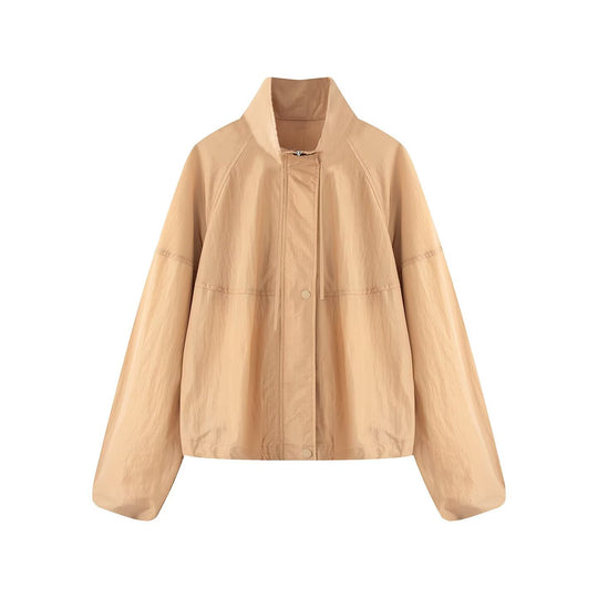 Damen Leichte Oversize-Blousonjacke aus Nylon mit Stehkragen, Kordelzug und Druckknopfverschluss Nord Taschen