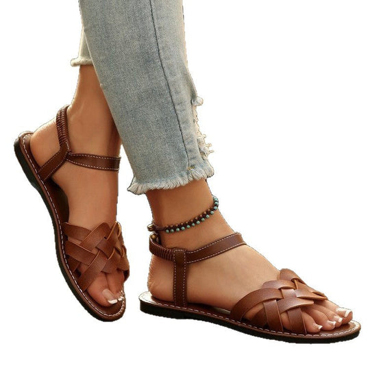 Damen bequeme geflochtene Sandalen mit verstellbarem Riemen