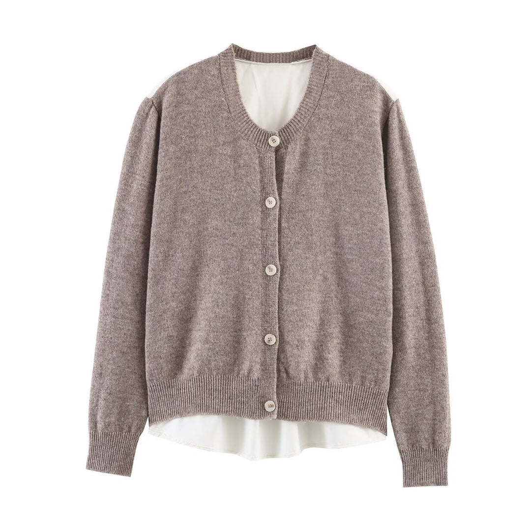 Damen Lässige Strickjacke mit angesetztem Blusenbesatz und V-Ausschnitt Nord Taschen