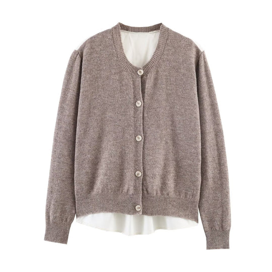 Damen Lässige Strickjacke mit angesetztem Blusenbesatz und V-Ausschnitt Nord Taschen
