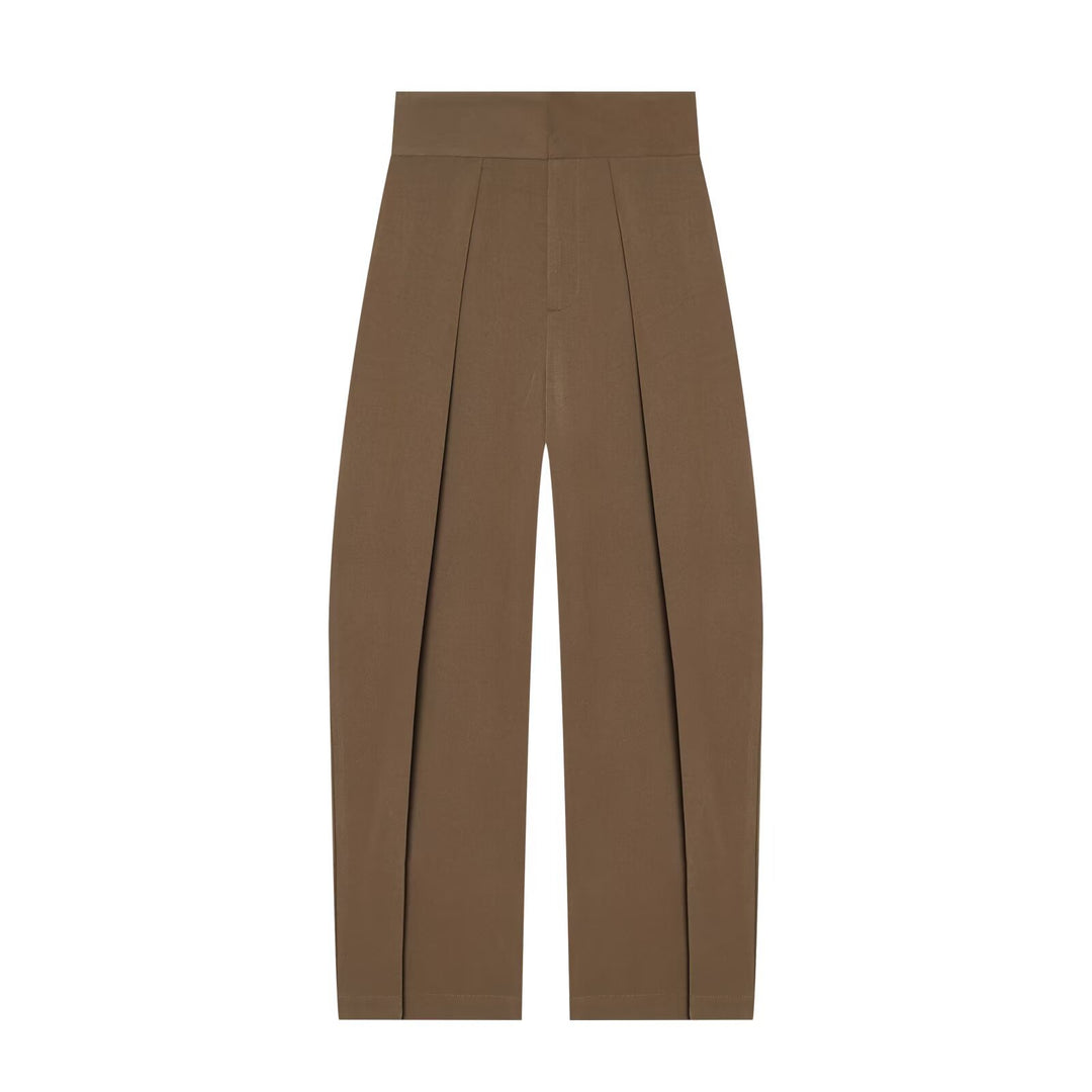 Damen Hochtaillierte Plissée-Hose mit weitem Bein und markanten Vorderfalten Nord Taschen
