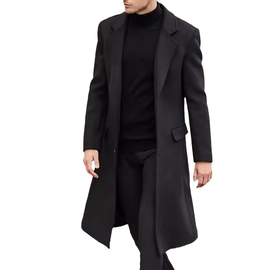 Herren Eleganter langer Wollmixmantel mit schlanker Silhouette und klassischem Revers Nord Taschen