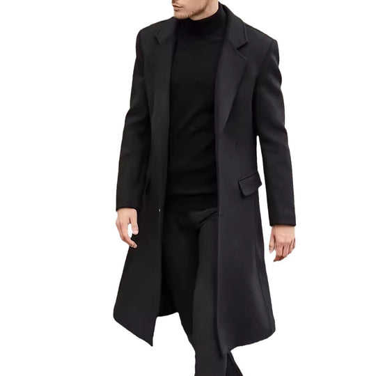 Herren Eleganter langer Wollmixmantel mit schlanker Silhouette und klassischem Revers Nord Taschen