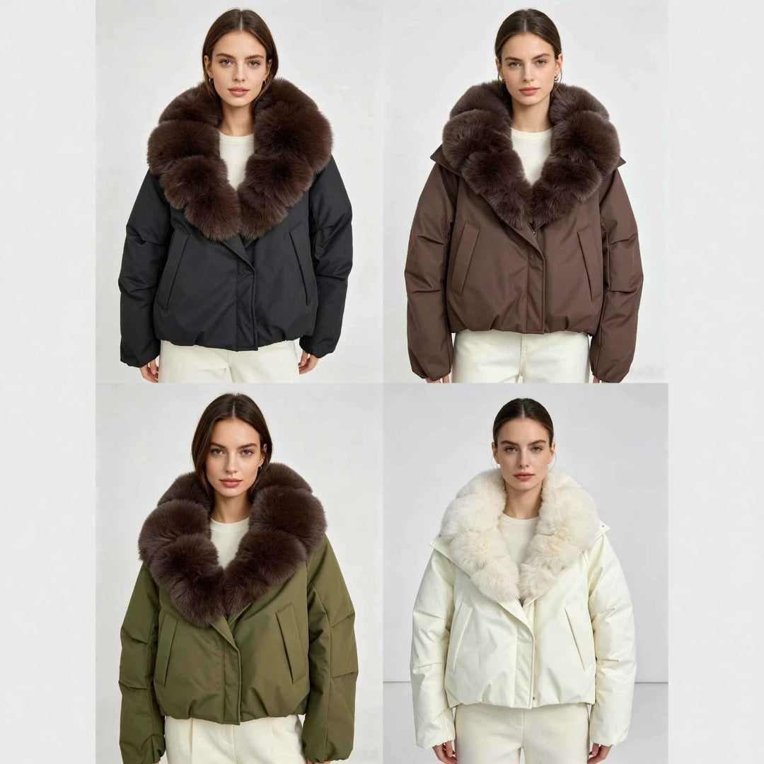 Damen nan kurze Cropped-Parka mit extravoluminösem Fellkragen und winddichter Thermofütterung Nord Taschen