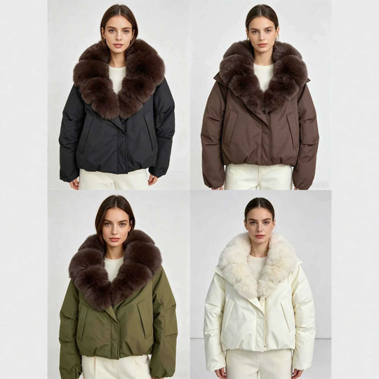 Damen nan kurze Cropped-Parka mit extravoluminösem Fellkragen und winddichter Thermofütterung Nord Taschen