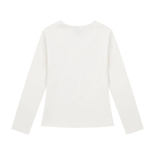 Damen Langarmshirt mit V-Ausschnitt und Notenschlüssel-Applikationen Nord Taschen