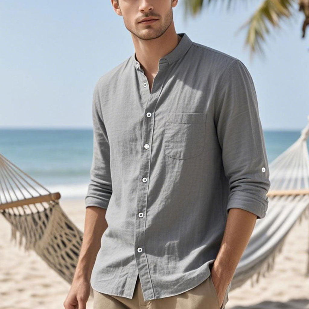 Herren Hemd im eleganten Henley-Stil mit strukturierter Baumwolle