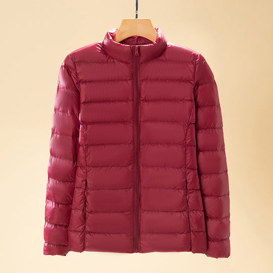 Damen ultraleichte gesteppte Daunenjacke mit Stehkragen und Reißverschluss Nord Taschen