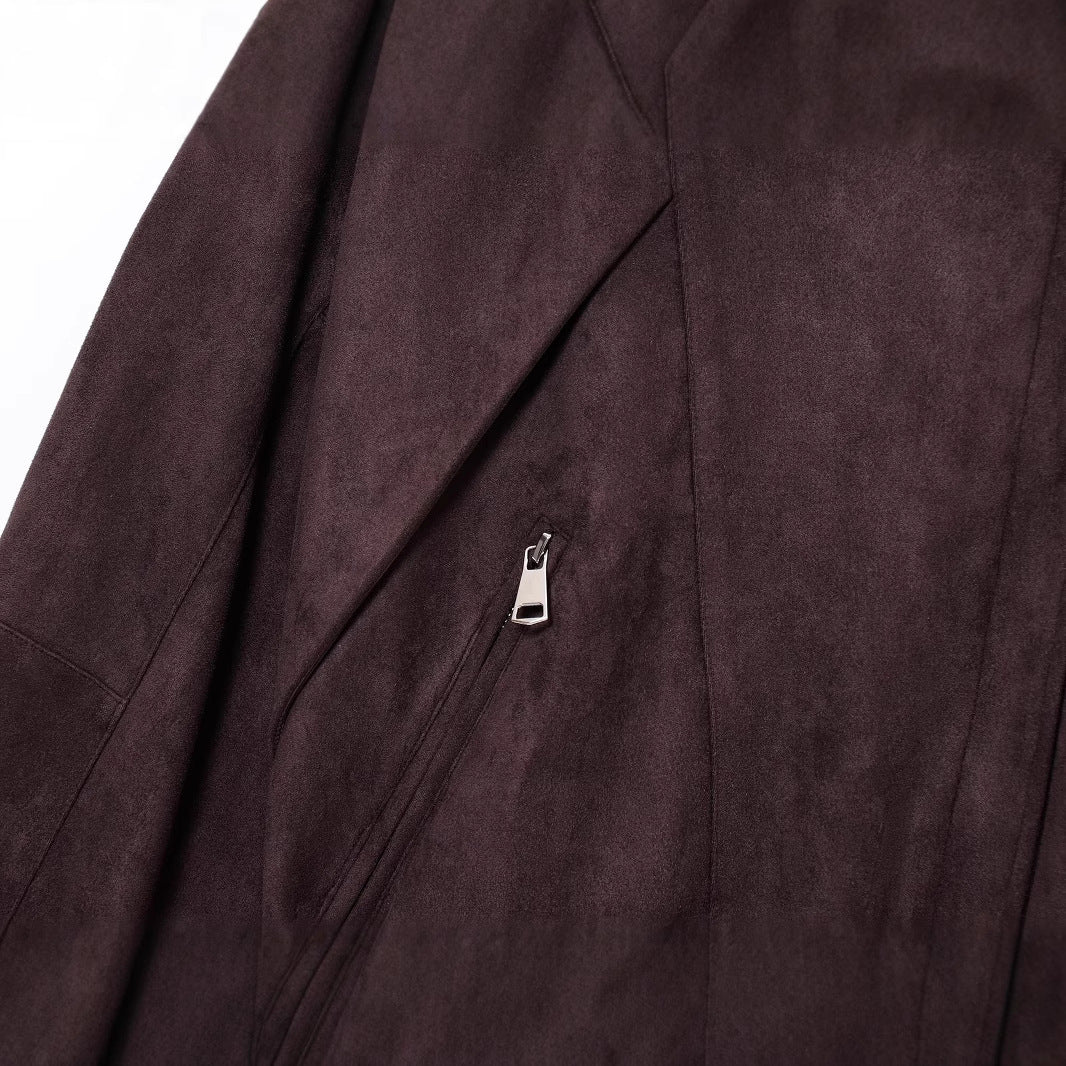 Damen Kurzjacke aus Veloursimitat mit Taillengürtel, kastigem Schnitt und Reißverschlusstaschen Nord Taschen