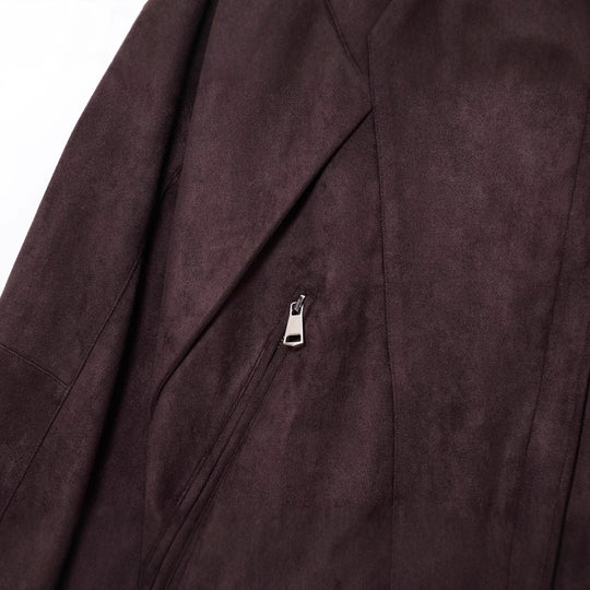 Damen Kurzjacke aus Veloursimitat mit Taillengürtel, kastigem Schnitt und Reißverschlusstaschen Nord Taschen