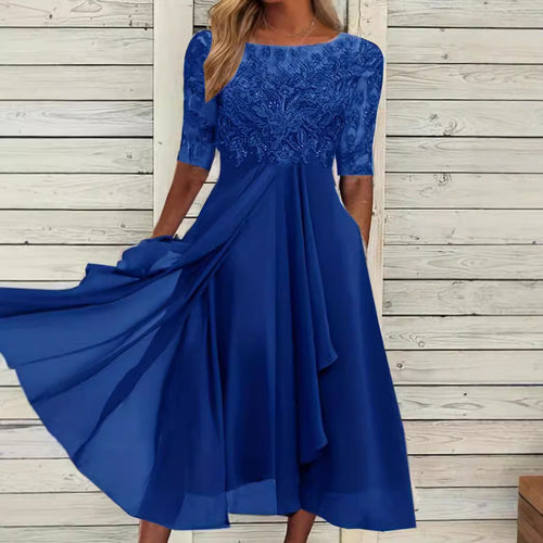Damen nan elegantes Cocktailkleid mit bestickter Korsage, U-Boot-Ausschnitt und fließendem Chiffonrock