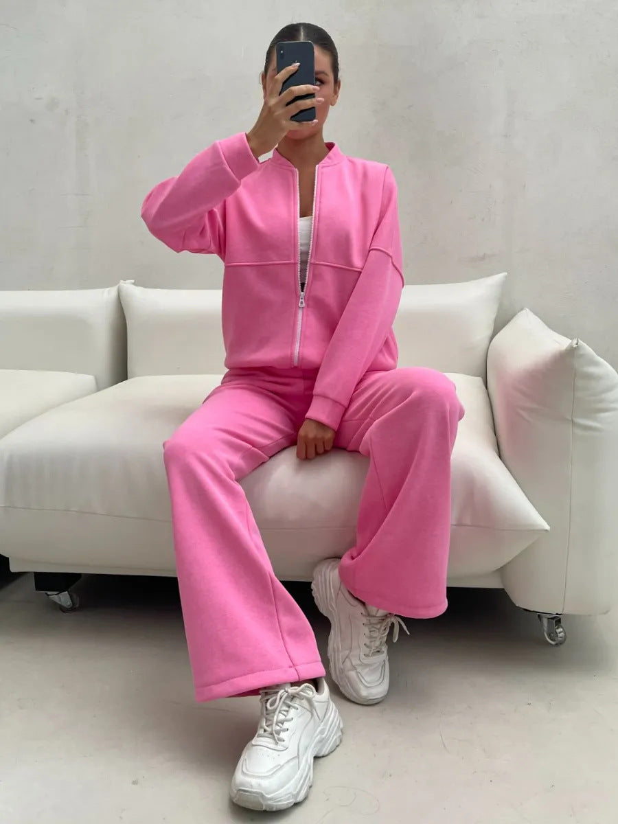 Damen lässiges Zip-Lounge-Set mit Stehkragen und weitem Highwaist-Joggpant Nord Taschen