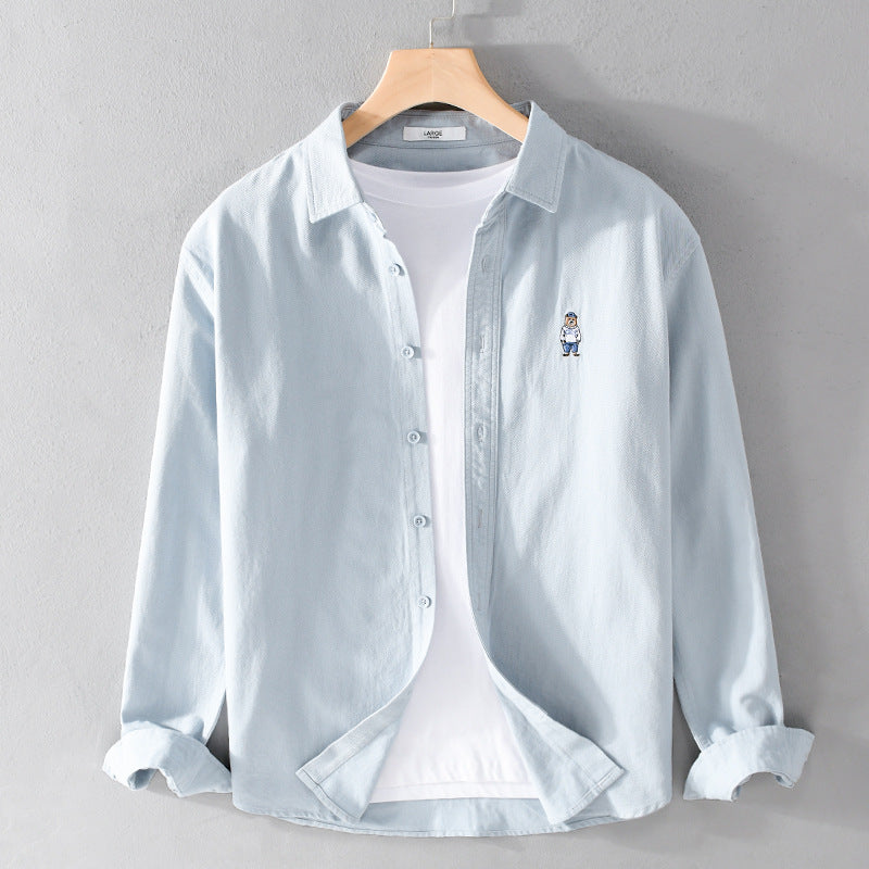 Herren Leichtes Hemd-Overshirt aus Baumwolltwill mit kleiner Figurenstickerei und kastigem Schnitt Nord Taschen