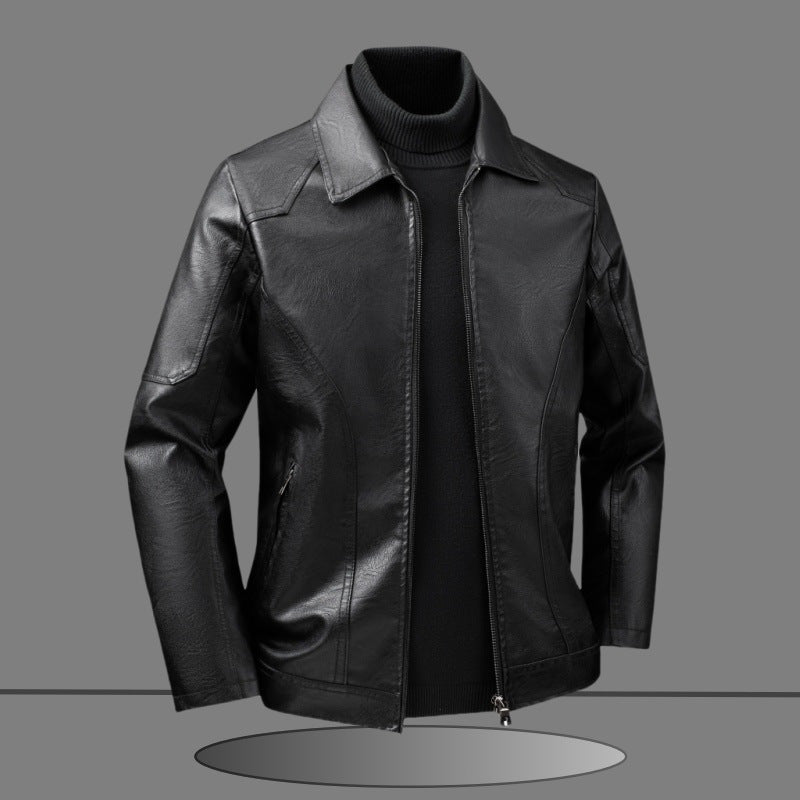Herren Elegante Slim-Fit Lederoptik-Blousonjacke mit Hemdkragen, vertikalen Ziernähten und verdecktem Reißverschluss Nord Taschen