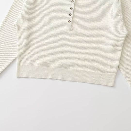 Damen Grobgestrickter Waffelstrick-Pullover mit Henley-Knopfleiste Nord Taschen