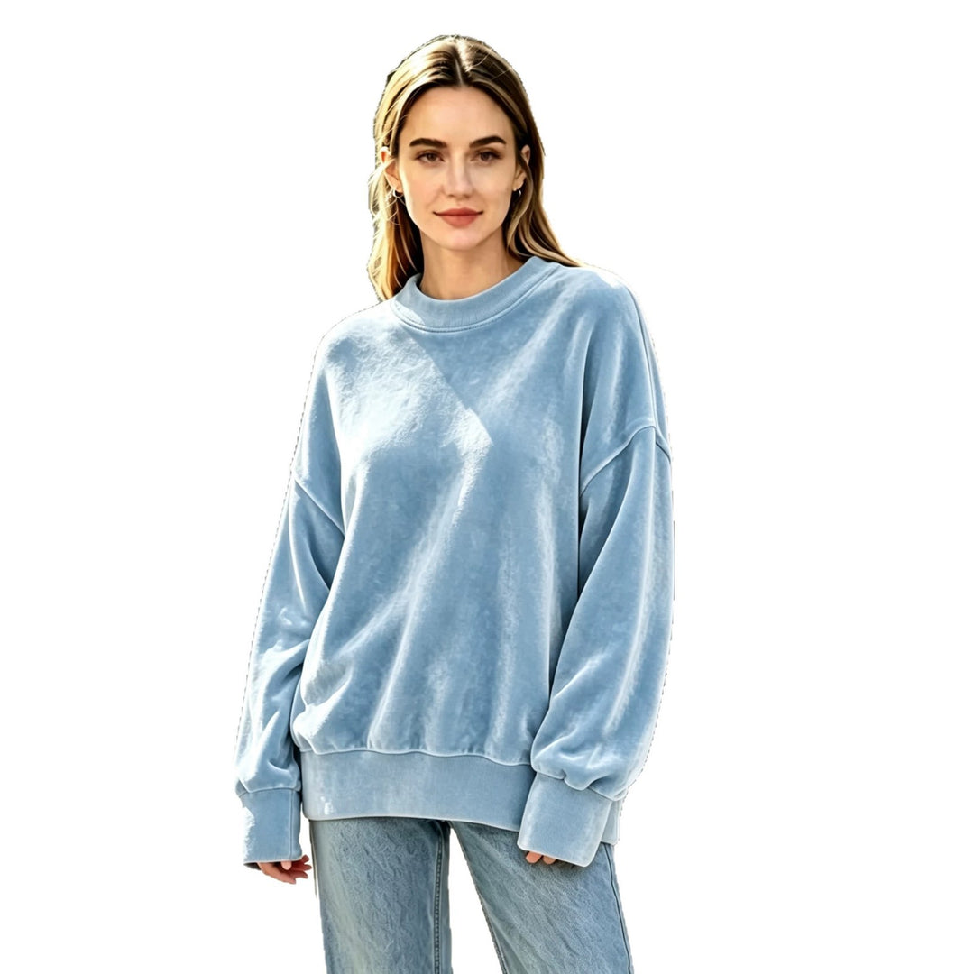 Damen Weicher Oversize-Samtpullover mit hohem Rundhals und überschnittenen Ärmeln Nord Taschen