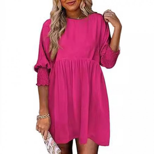 Damen Lockeres Babydoll-Kleid mit Ballonärmeln und geraffter Taille Nord Taschen