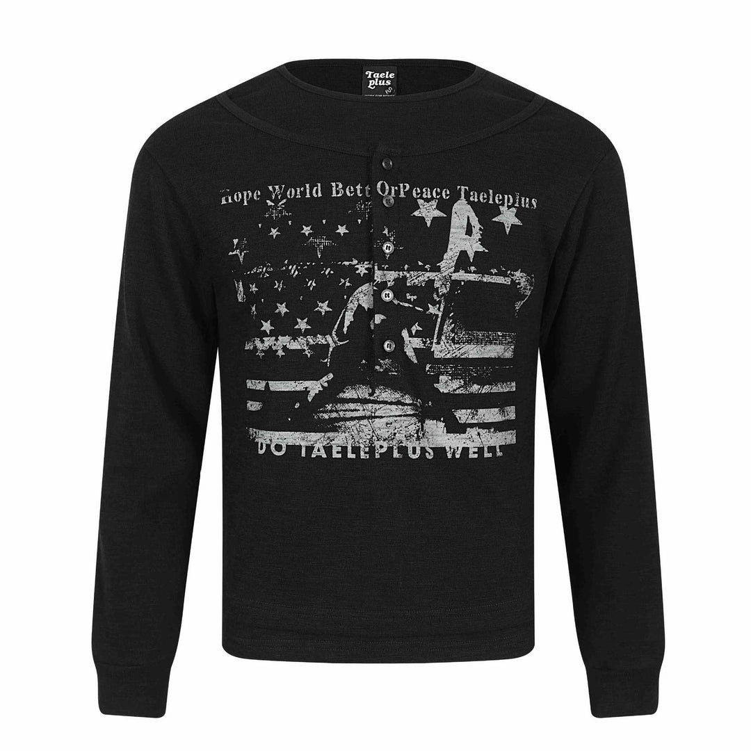 Herren Langärmeliges Henleyshirt mit vintage-Print und Knopfleiste Nord Taschen