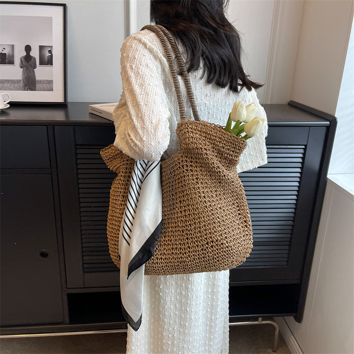 Damen trendige Strohtasche mit modischem Kordelzug Nord Taschen