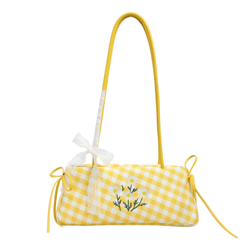 Damen Umhängetasche mit floralen Akzenten und verspieltem Karomuster Nord Taschen