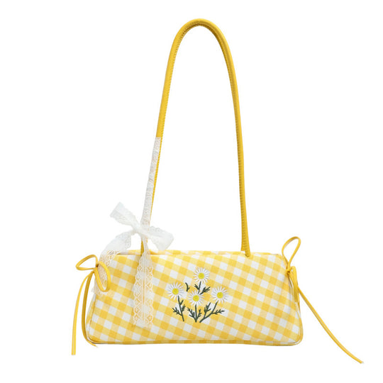 Damen Umhängetasche mit floralen Akzenten und verspieltem Karomuster Nord Taschen