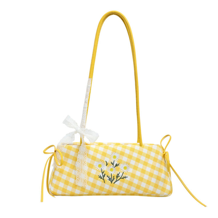 Damen Umhängetasche mit floralen Akzenten und verspieltem Karomuster Nord Taschen