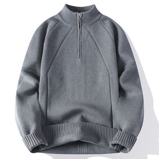 Unisex Oversize-Halbzip-Strickpullover mit Stehkragen und gerippten Bündchen Nord Taschen