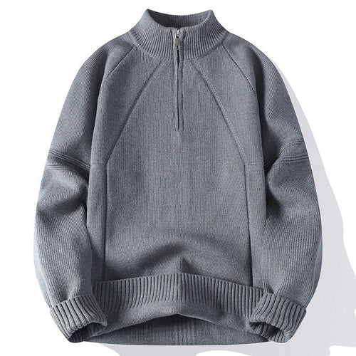Unisex Oversize-Halbzip-Strickpullover mit Stehkragen und gerippten Bündchen Nord Taschen