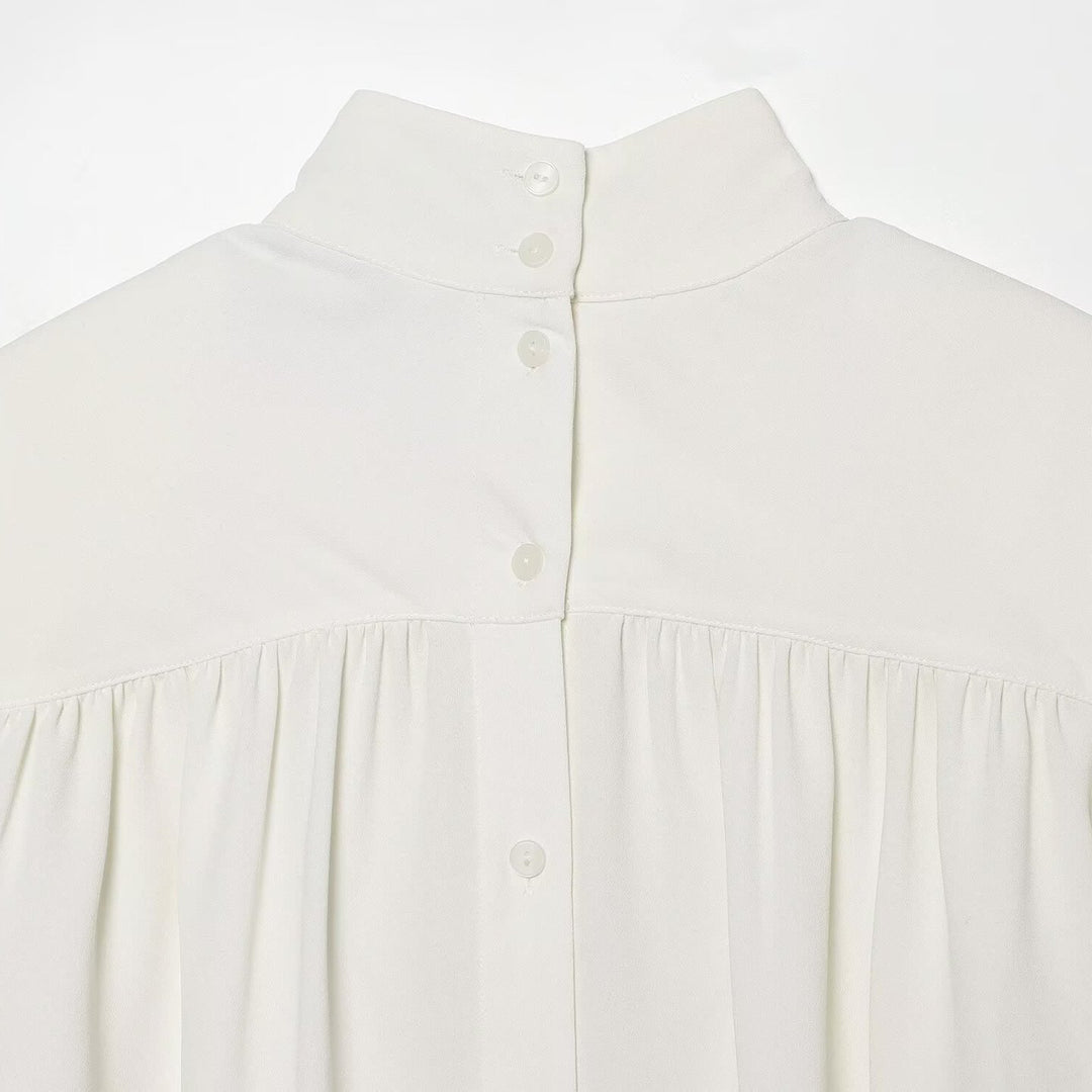 Damen Bluse mit hohem Rollkragen, gerafftem Vorderteil und Schleifenärmeln Nord Taschen
