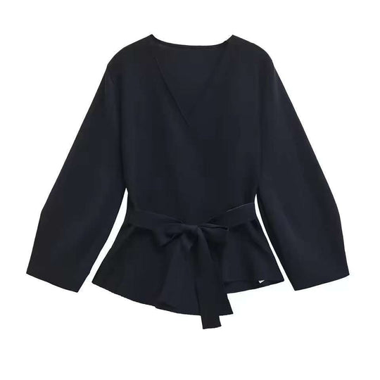 Damen Leichtes Wickeloberteil mit Taillengürtel Nord Taschen
