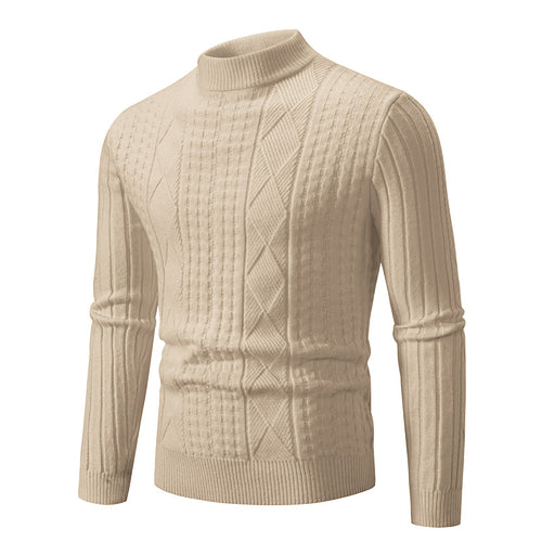 Herren Feiner Mockneck-Pullover mit Zopf- und Waffelstruktur körpernaher Passform Nord Taschen