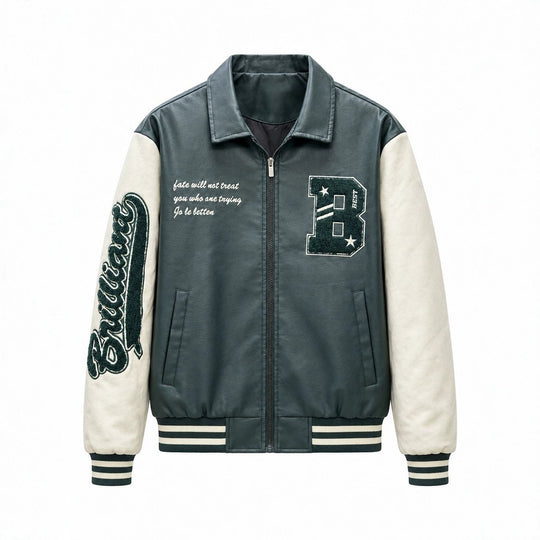 Herren Letterman-Jacke im Retrostil mit Kunstlederkörper und Wildlederärmeln Nord Taschen