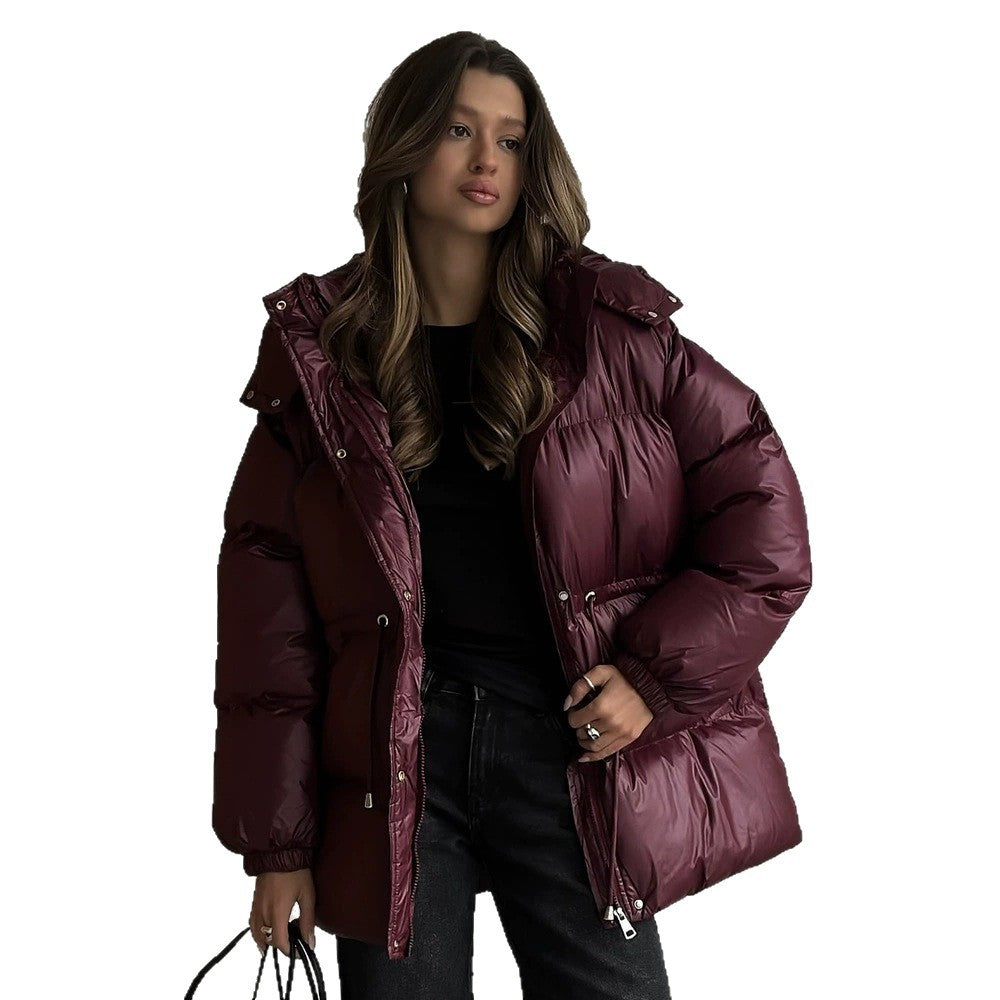 Damen gesteppte Steppjacke mit Taillenzug und Kapuze Nord Taschen
