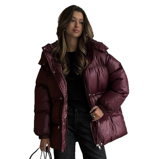 Damen gesteppte Steppjacke mit Taillenzug und Kapuze Nord Taschen