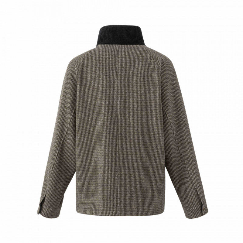Herren Doppelreihige Wollmix-Fieldjacke im Hahnentritt mit Cordkragen und Pattentaschen Nord Taschen