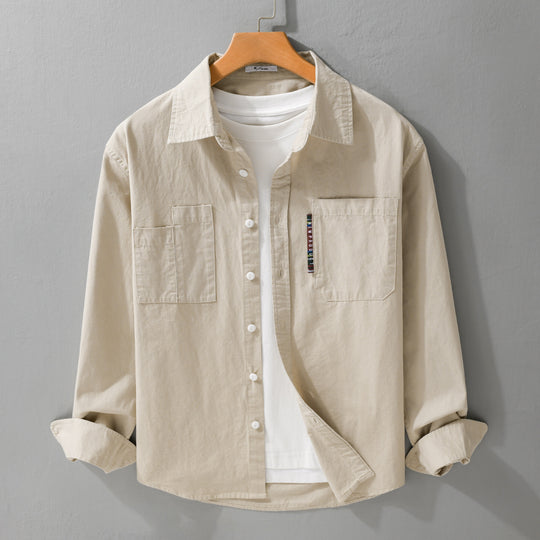 Herren Leichtes Baumwoll-Overshirt mit Doppel-Brusttaschen und Kentkragen Nord Taschen