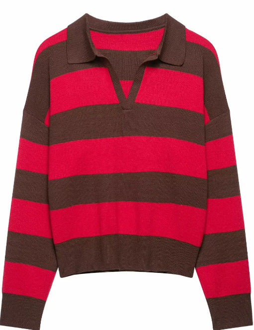 Damen Cropped Rugby-Strickpullover mit Kentkragen und V‑Ausschnitt Nord Taschen