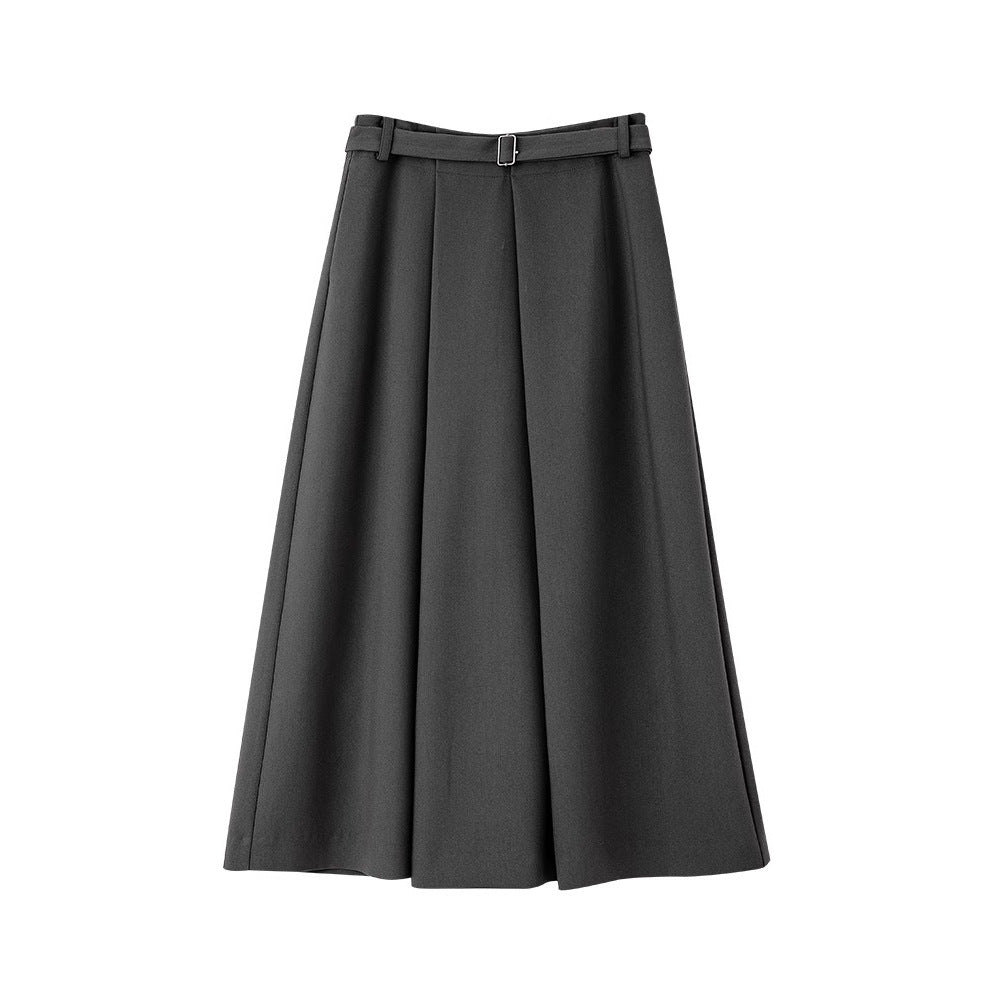 Damen Taillenhoher A-Linien Midirock mit präzisen Kellerfalten, breitem Taillenband & Eingrifftaschen Nord Taschen
