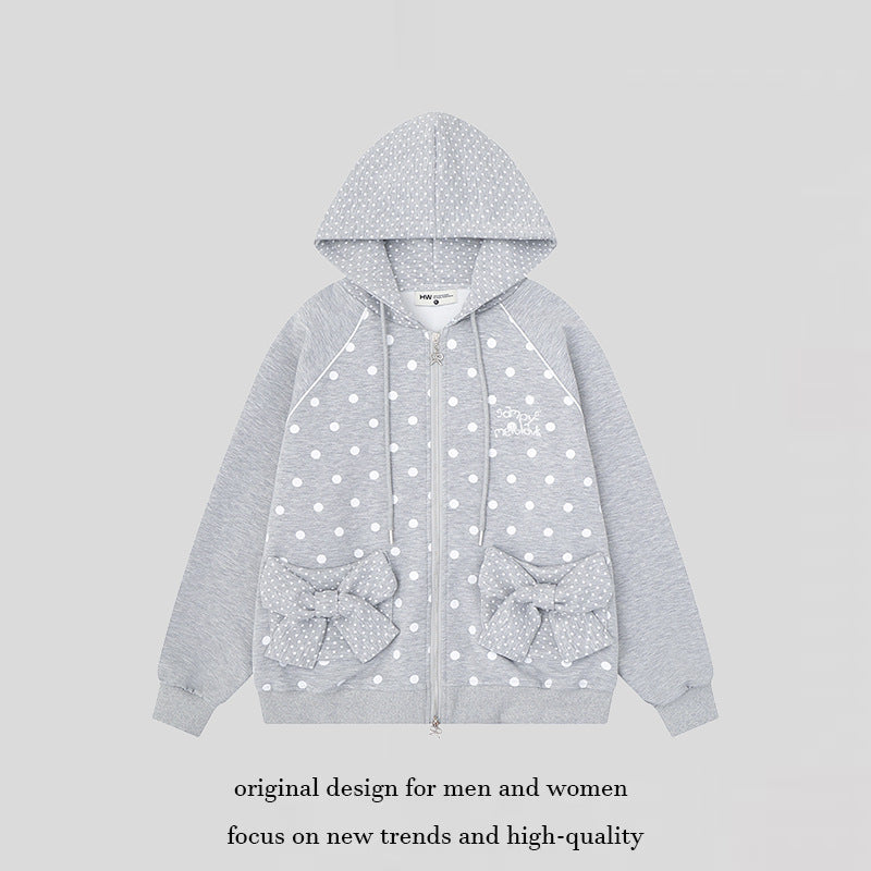 Damen Gepunktete Zip-Kapuzenjacke mit Schleifen-Taschen und Raglanärmeln Nord Taschen