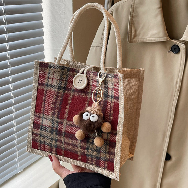 Damen Jute-Shoppingtasche mit modernem Hahnentritt-Muster Nord Taschen