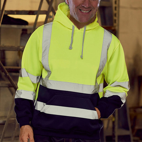 Herren reflektierende Sicherheits-Hoodie mit kontrastreichen Reflektorbändern, Kängurutasche und verstellbarer Kapuze Nord Taschen